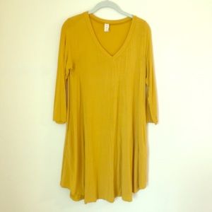 Mustard V-Neck Swing Dress